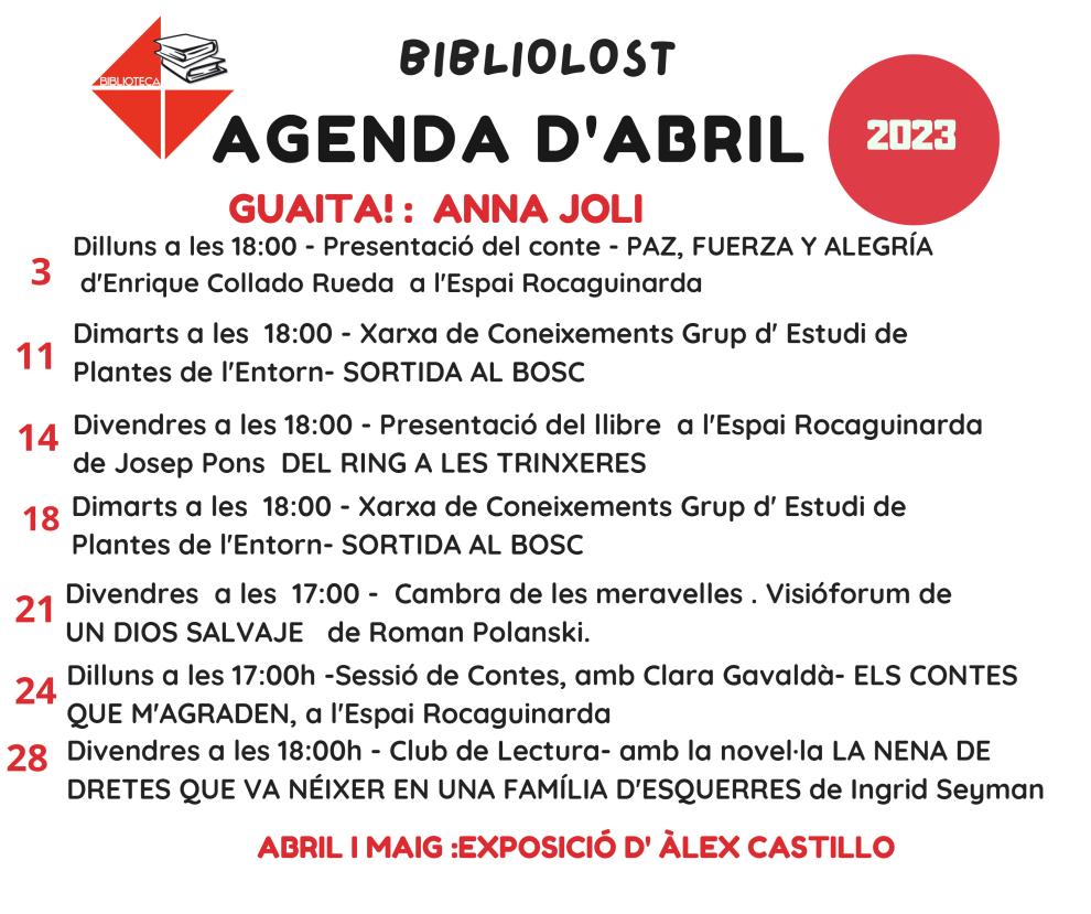 Activitats del mes d'abril a la biblioteca d'Olost